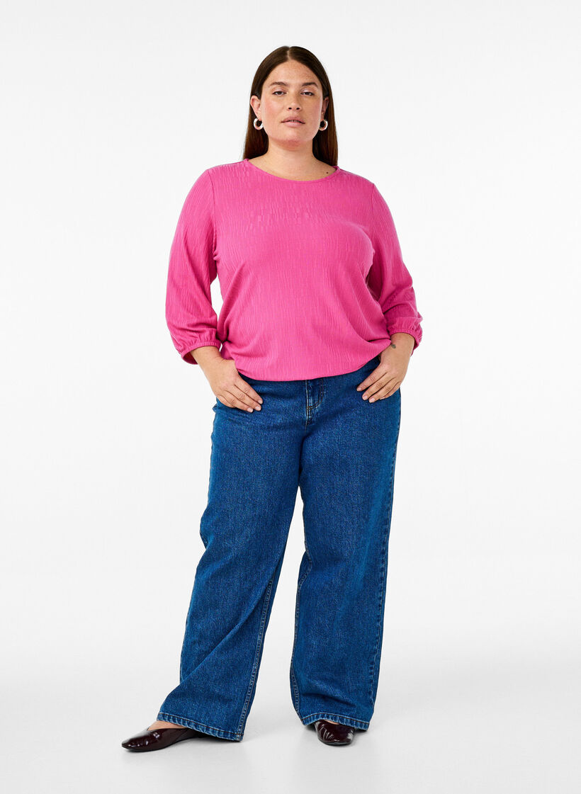 Bluse mit Struktur und 3/4-&Auml;rmeln, Rot, Model image number 1