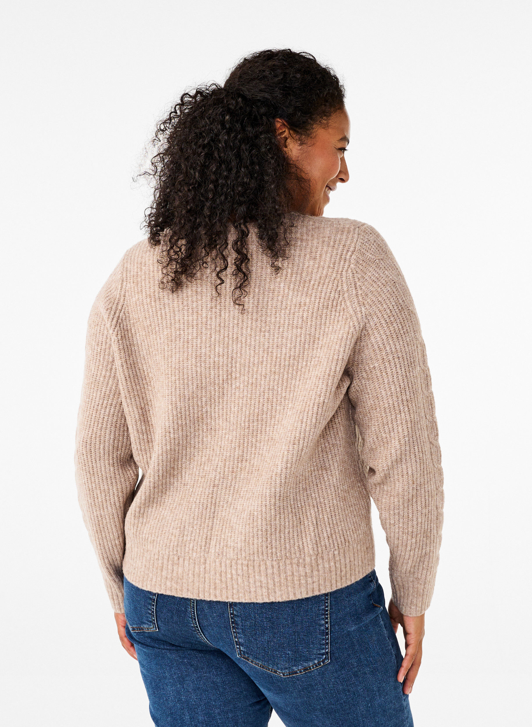 Zizzi Cardigan en maille avec lien &agrave; nouer, Simply Taupe Mel., Model image number 1