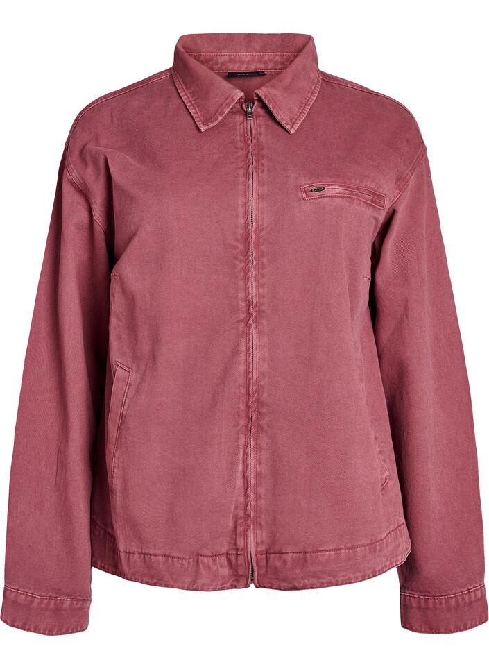 Veste en denim color&eacute; avec fermeture zipp&eacute;e, Rose poudr&eacute;e, Packshot image number 0