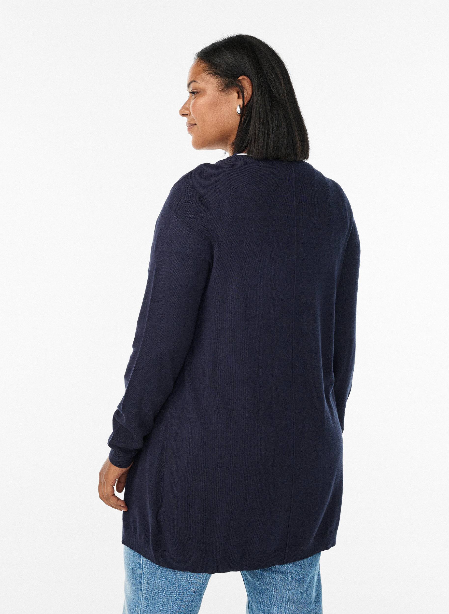 Zizzi Long cardigan tricot&eacute; en m&eacute;lange de viscose, Bleu, Model image number 2