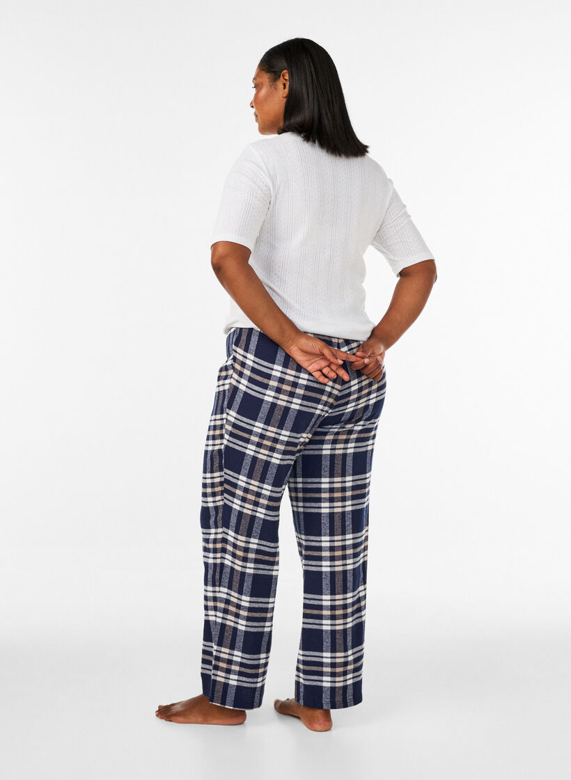 Bas de pyjama &agrave; carreaux en coton, Bleu, Model image number 2