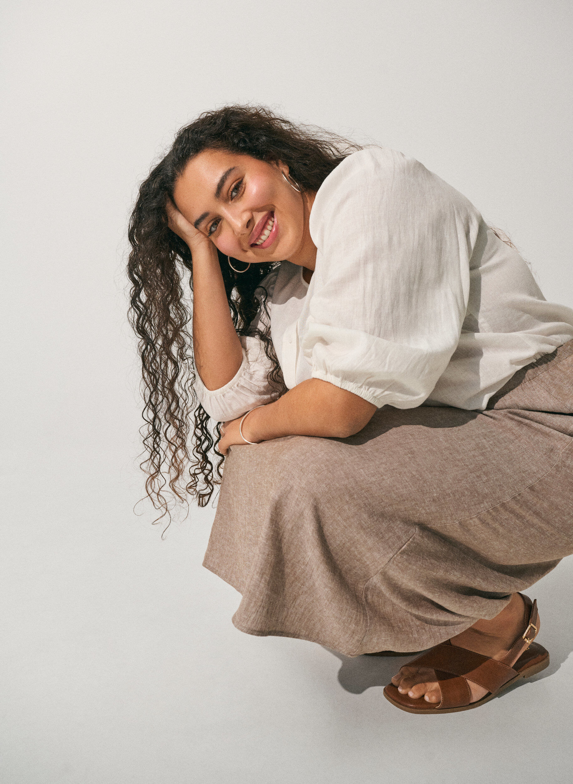 Zizzi Chemisier en lin et viscose avec manches 3/4, Blanc, Image image number 0