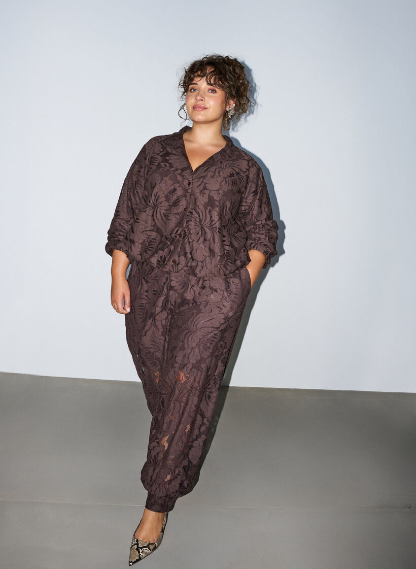 Bomber en jacquard floral, Marron, Model image number 1