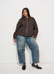 Veste courte avec col de chemise et zip, Marron, Model image number 1