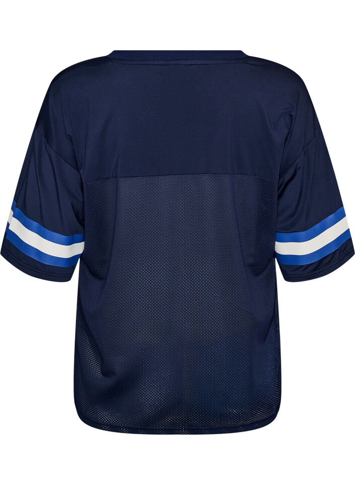 Trainingsshirt mit V-Ausschnitt und Frontprint, Blau, Packshot