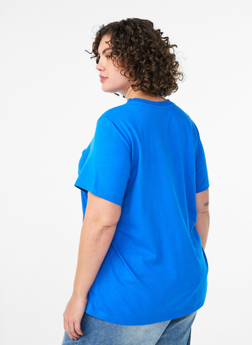 T-shirt basique en coton &agrave; col rond, Bleu, Model image number 2