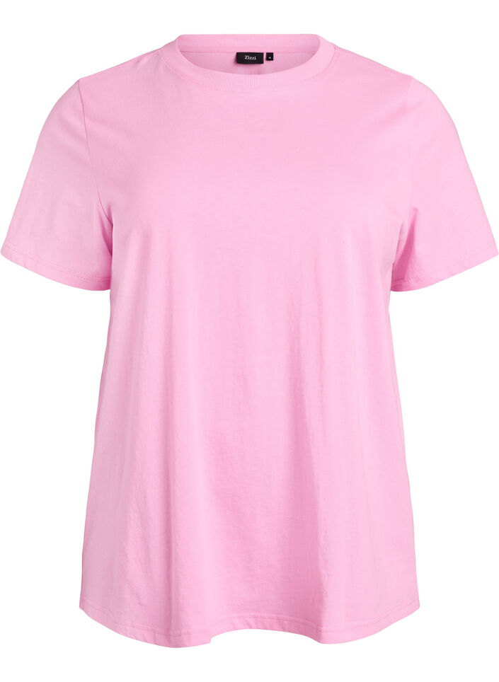 T-shirt basique en coton &agrave; col rond, Rose, Packshot image number 0