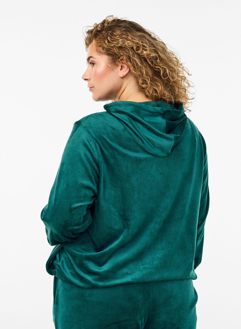 Cardigan aus Velours mit Reißverschluss und Kapuze, Grün, Model image number 2