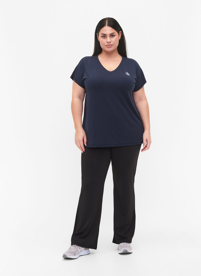 T-shirt ample de sport &agrave; col en V, Bleu, Model image number 1