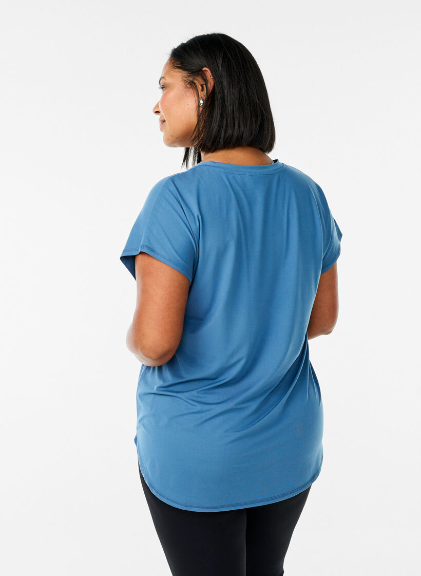 T-shirt de sport &agrave; manches courtes et col en V, Bleu p&eacute;trole, Model image number 2