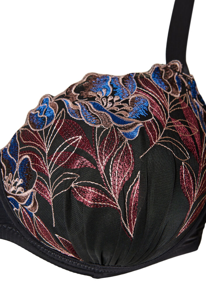 Vorgeformter BH mit Blumenstickerei, Schwarz, Packshot image number 2