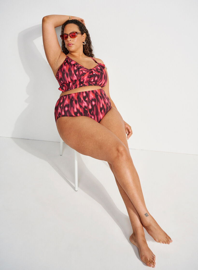 Culotte de bikini imprim&eacute;e et taille haute, Rouge, Image image number 0