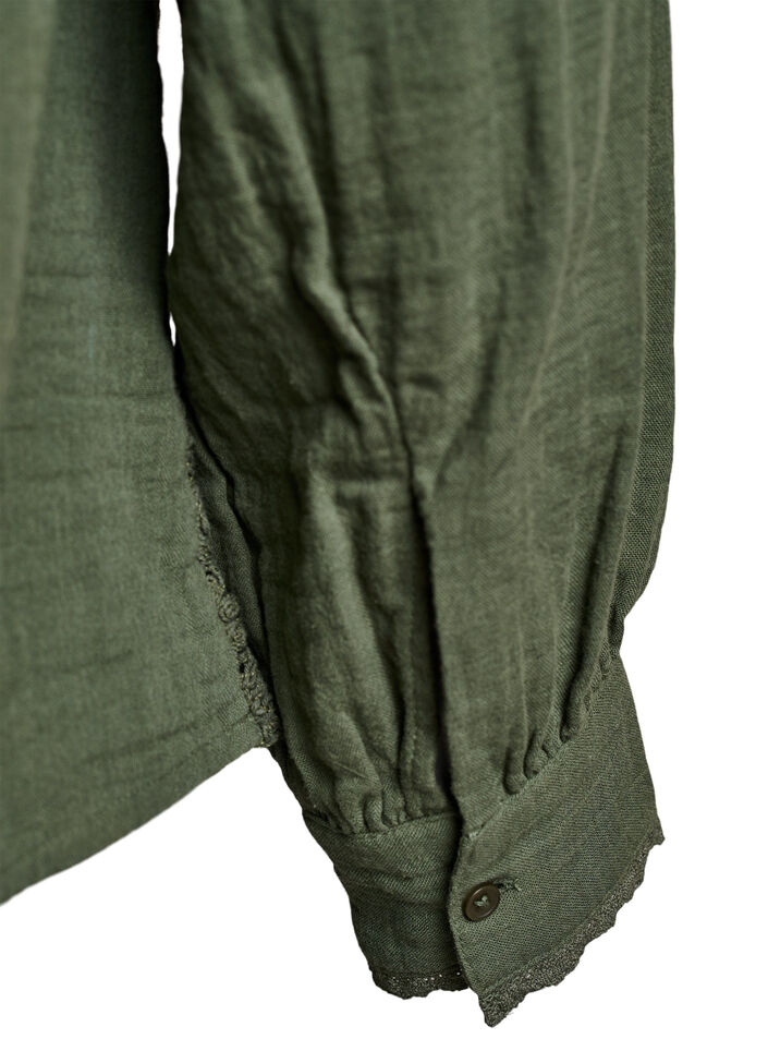 Chemise blouse en mousseline de coton avec détails en crochet, Vert, Packshot image number 3