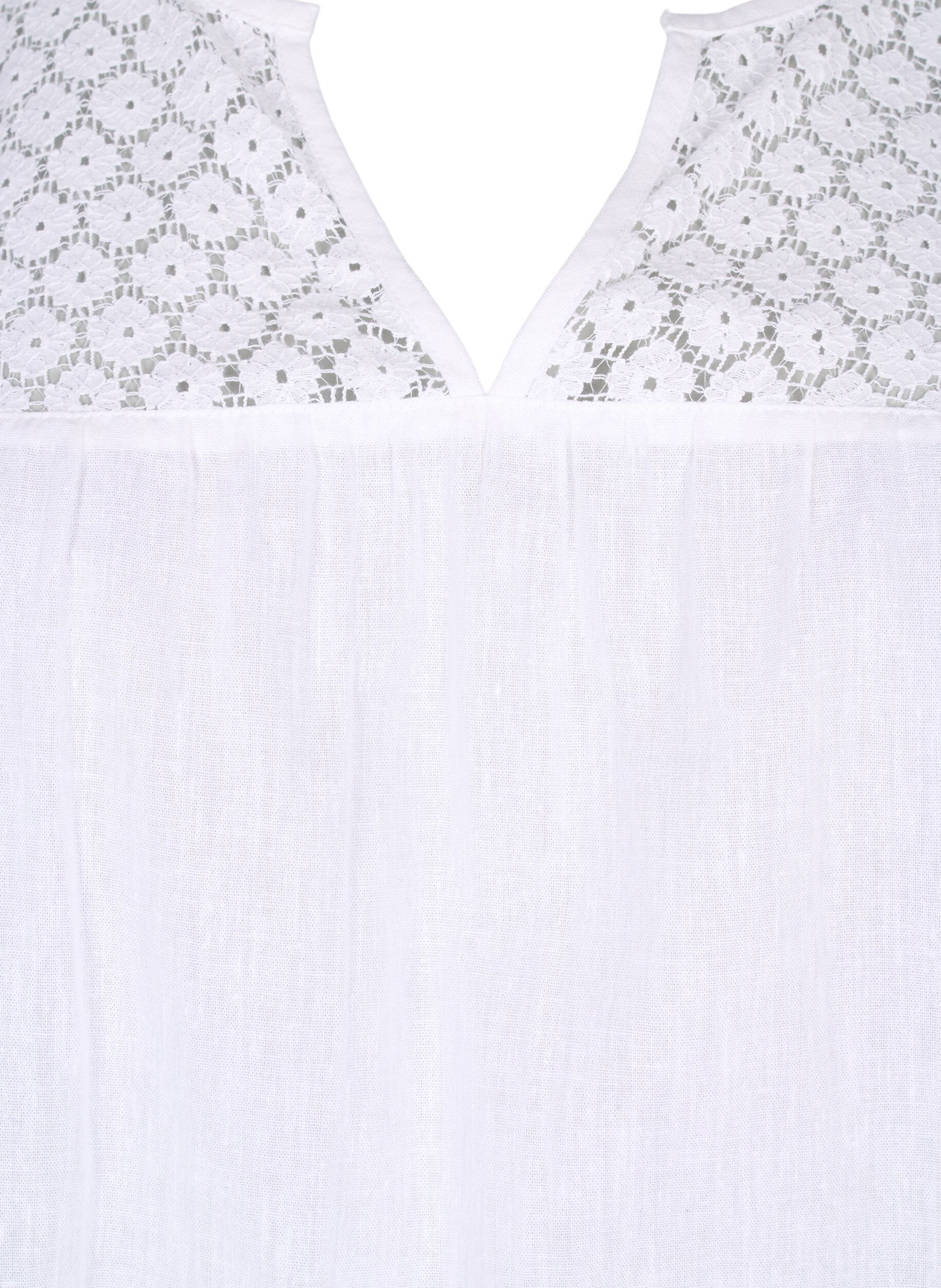 Zizzi Bluse aus Baumwollmischung mit Leinen und H&auml;keldetails, Bright White, Packshot image number 2
