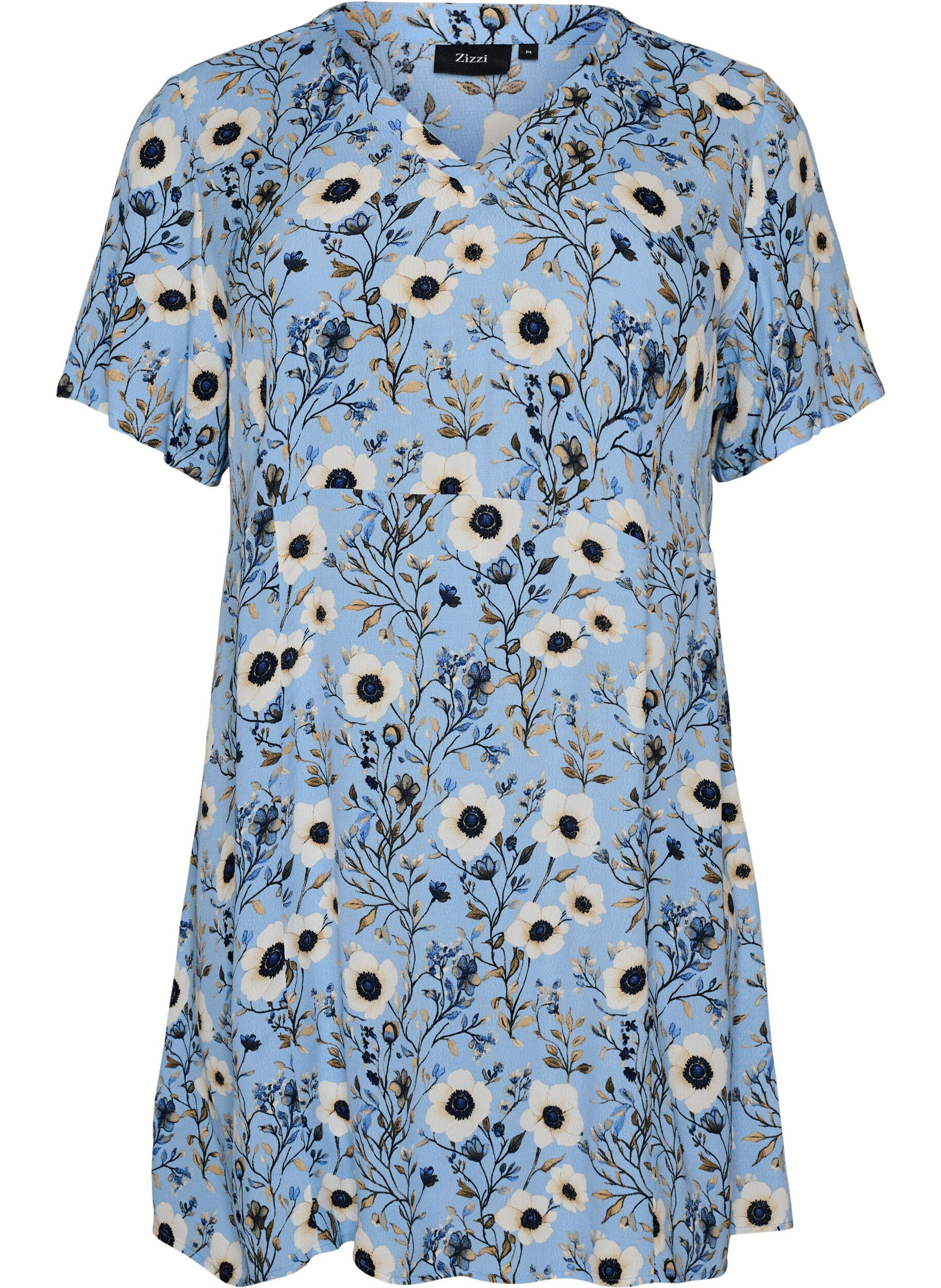 ZizziKurzes Kleid mit Blumendruck, Blau, Packshot image number 0