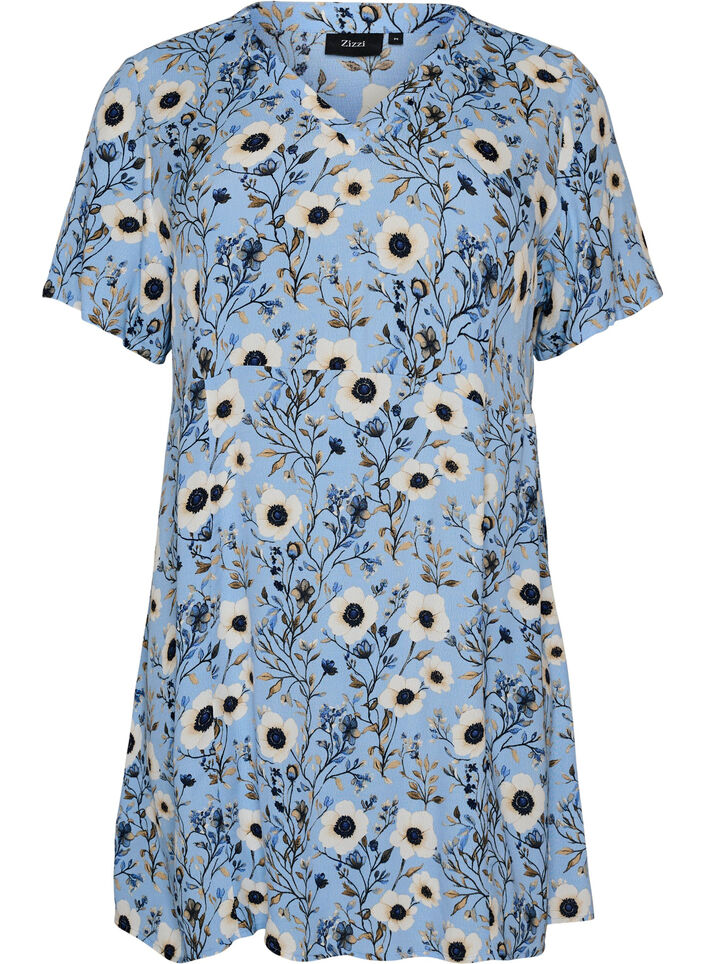 Kurzes Kleid mit Blumendruck, Blau, Packshot image number 0