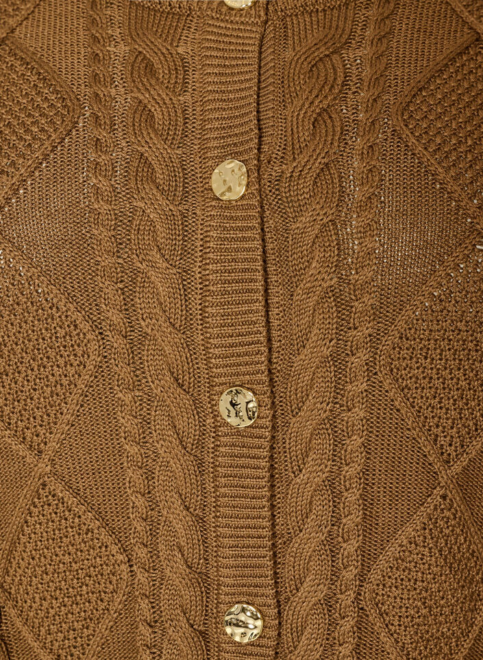 Strickjacke mit Zopfmuster und dekorativen Kn&ouml;pfen, Braun, Packshot image number 2