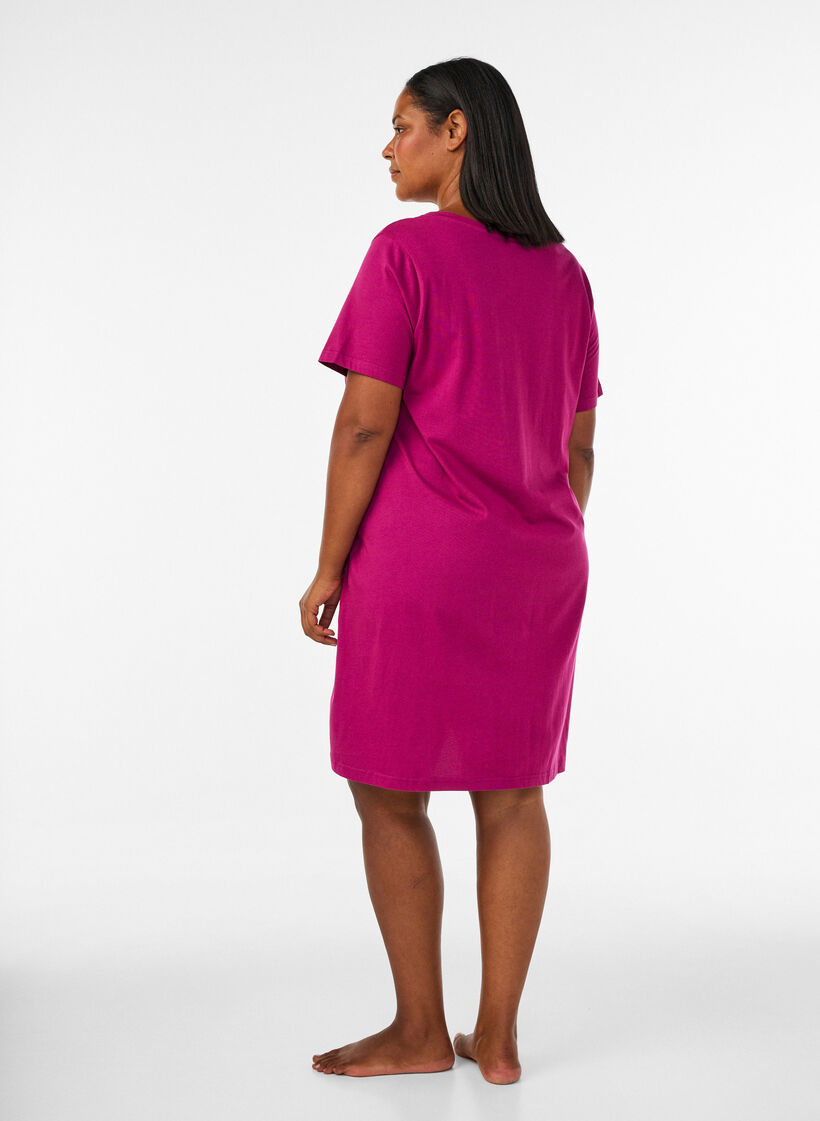 Chemise de nuit en coton biologique et &agrave; col en V, Bordeaux, Model image number 2