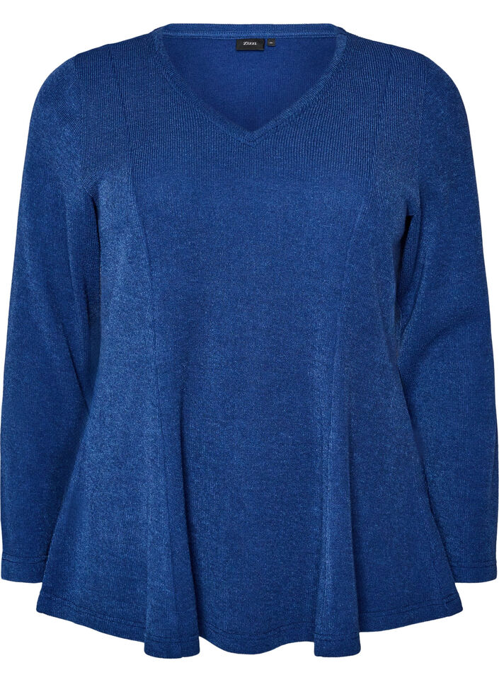 Blouse en jersey c&ocirc;tel&eacute; &agrave; coupe &eacute;vas&eacute;e, Bleu, Packshot image number 0