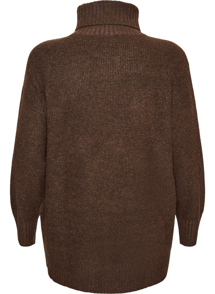 Pull en maille l&acirc;che avec col roul&eacute;, Marron, Packshot image number 1