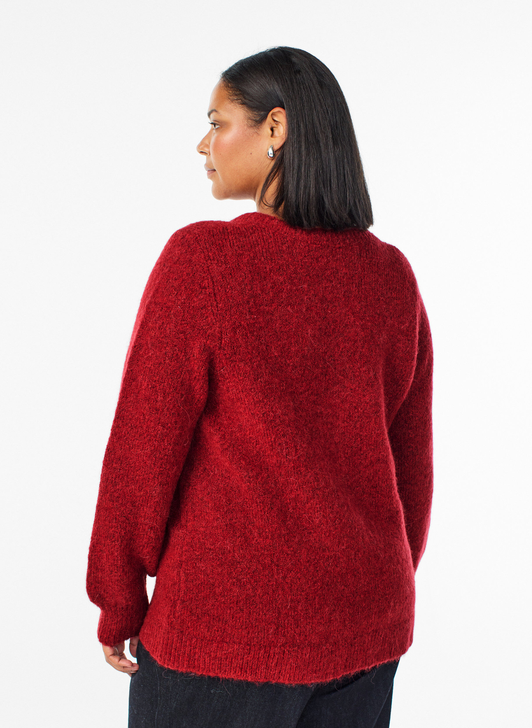 Zizzi Cardigan en laine et alpaga avec boutons d&eacute;coratifs, Rouge, Model image number 2