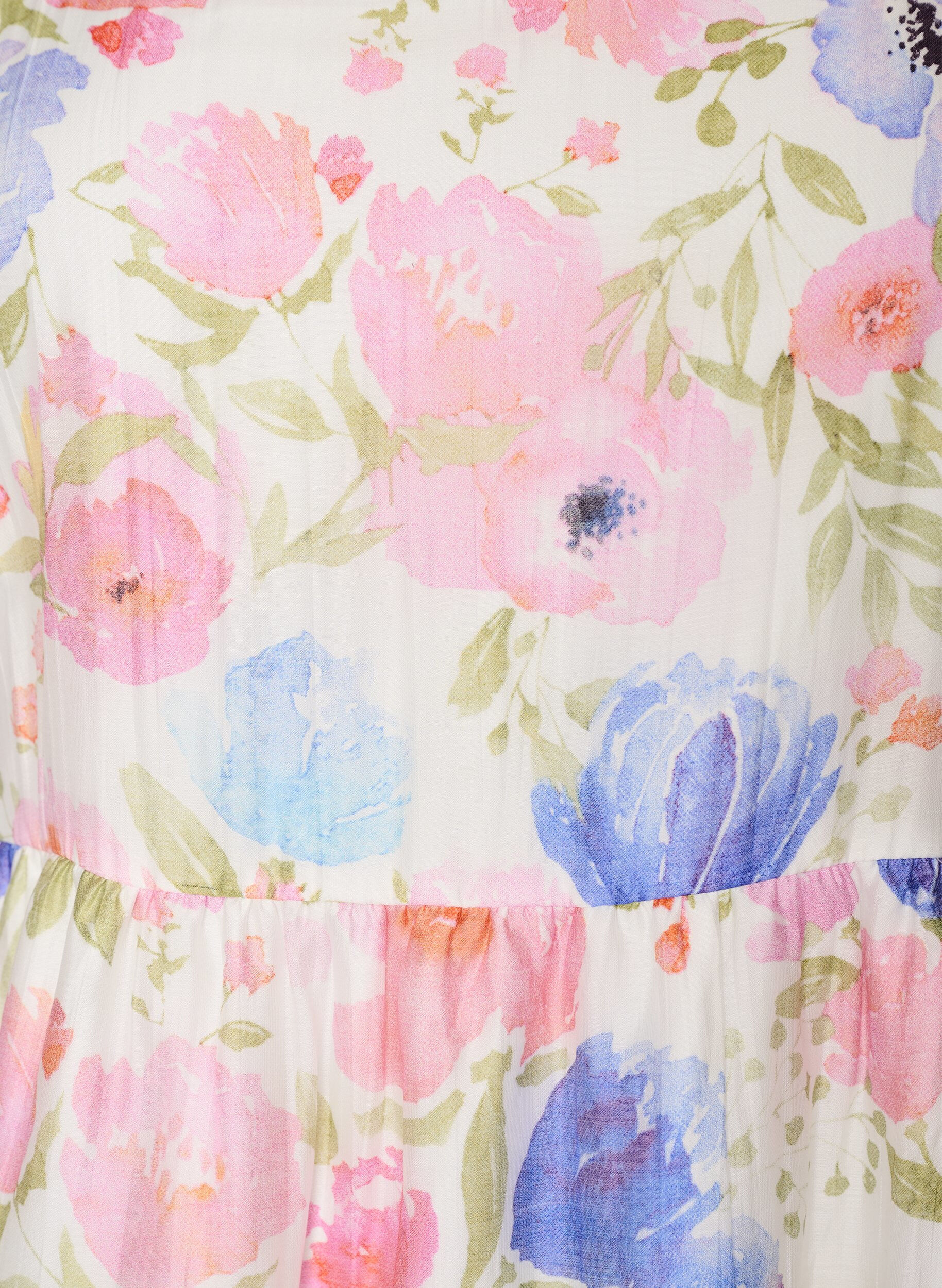 Zizzi Langes gebl&uuml;mtes Kleid aus Lyocell mit R&uuml;schen, Wei&szlig;, Packshot image number 2