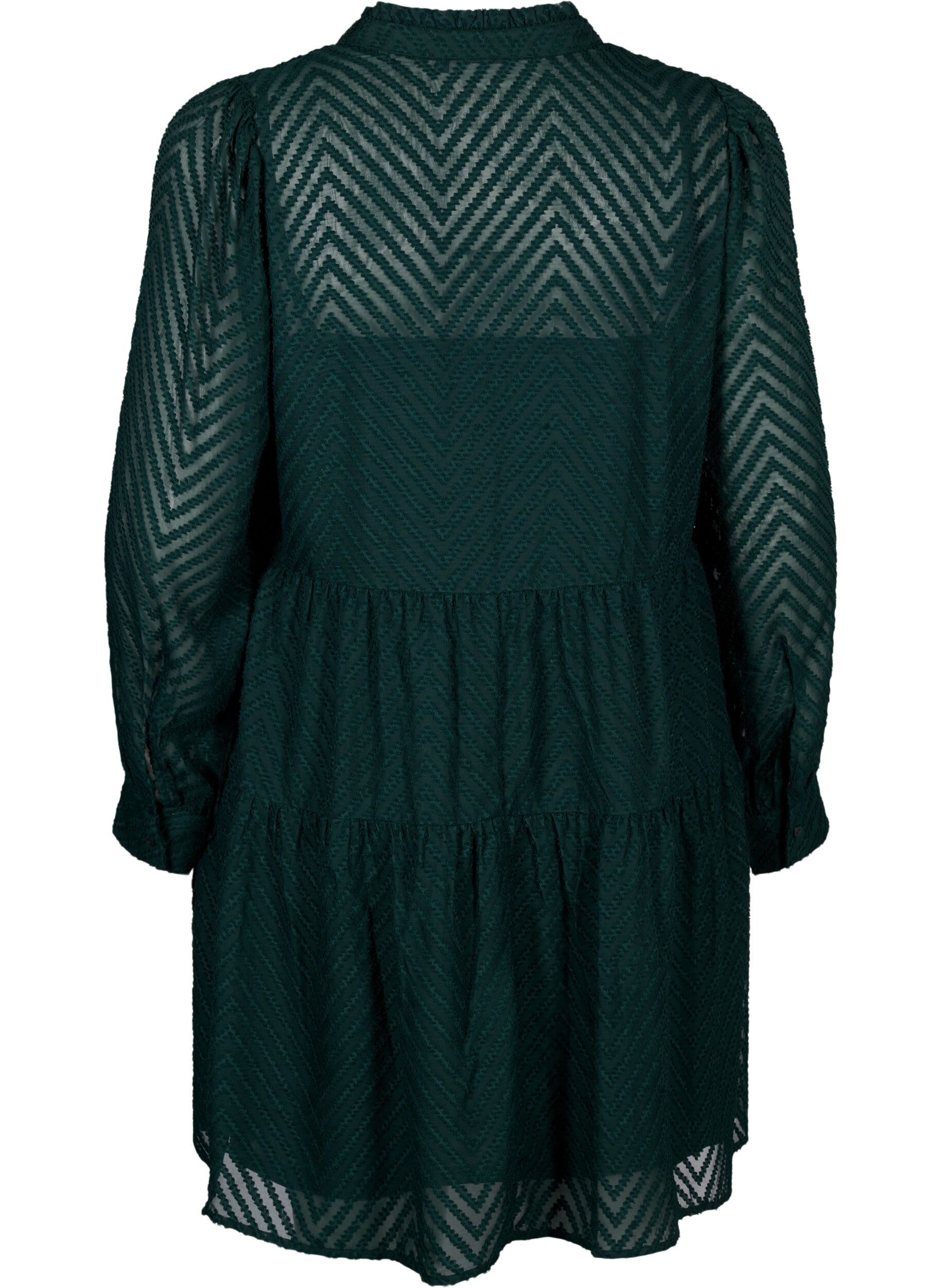Zizzi Strukturiertes kurzes Kleid mit R&uuml;schenkragen, Scarab, Packshot image number 1