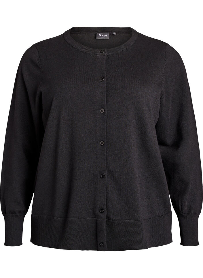 Feinstrick-Strickjacke mit Rundhalsausschnitt, Schwarz, Packshot image number 0