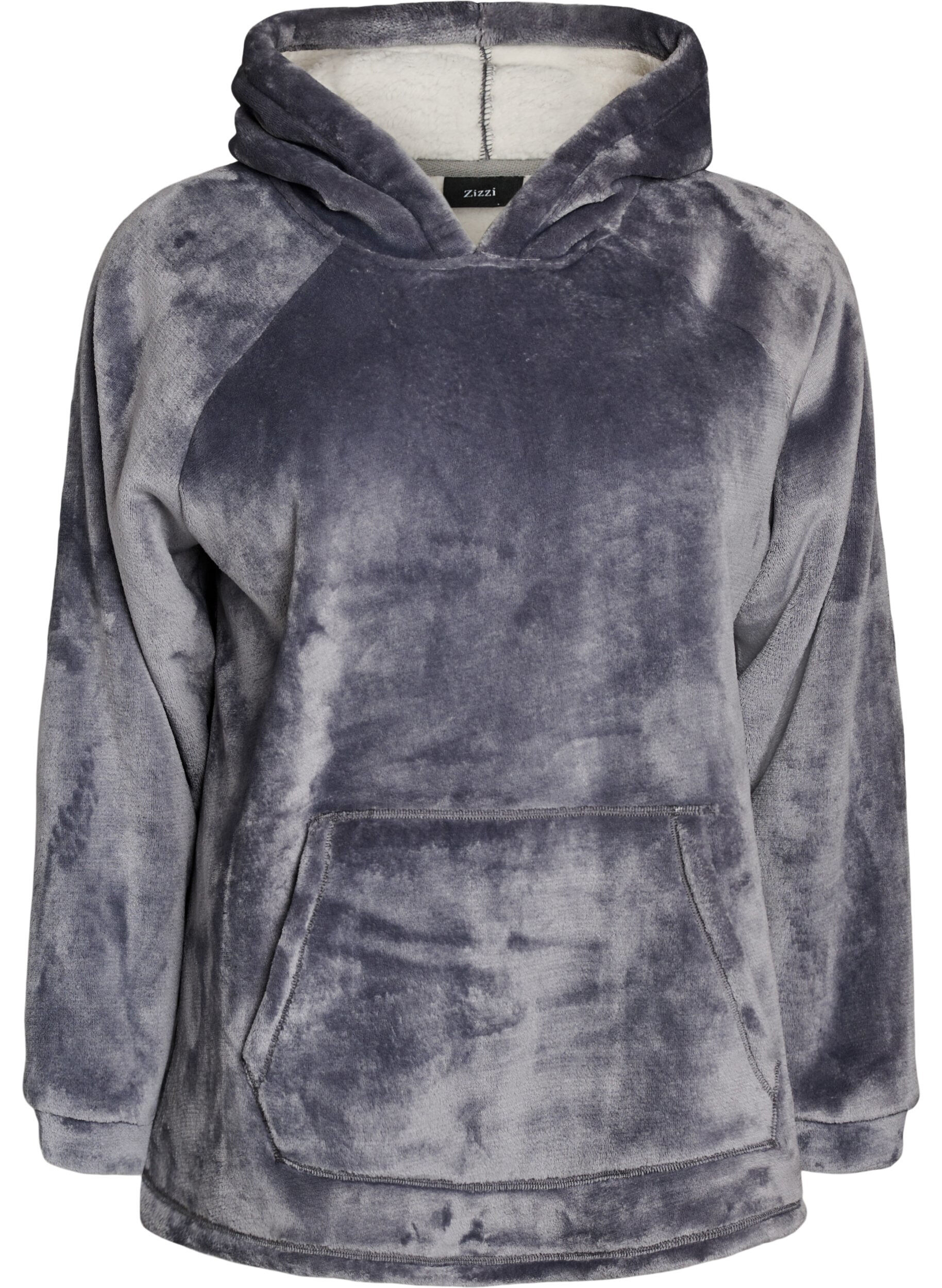 ZizziHoodie aus Velours mit K&auml;ngurutasche, Grau, Packshot image number 0
