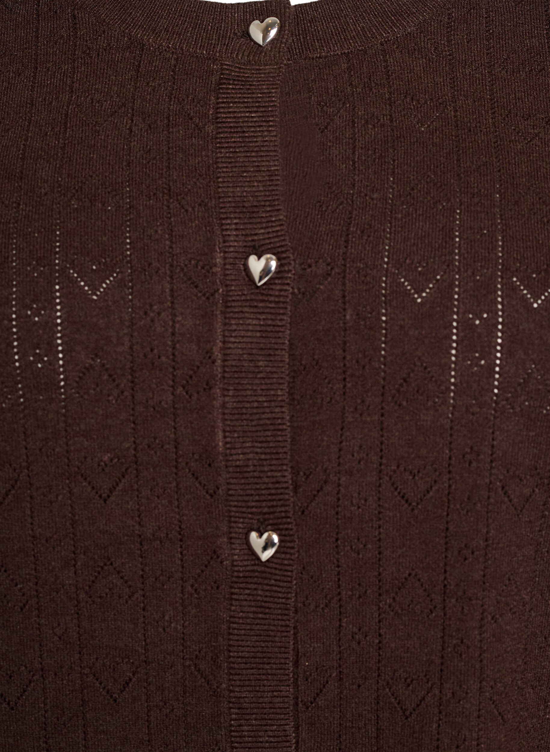 ZizziCardigan en maille avec broderie ajour&eacute;e en forme de c&oelig;ur, Marron, Packshot image number 2