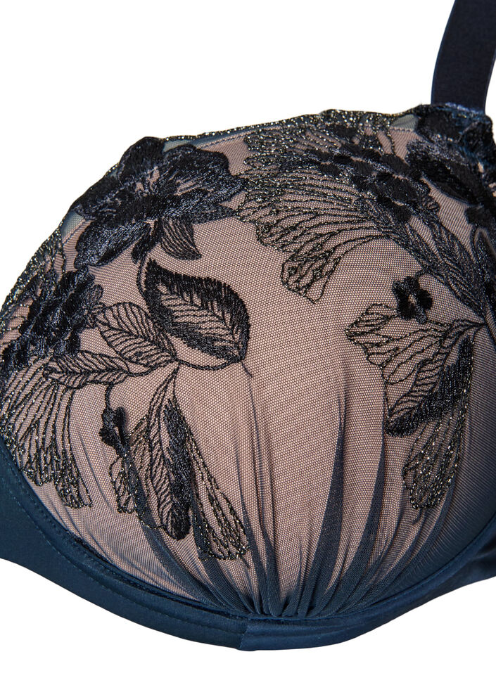 Soutien-gorge moul&eacute; avec broderies florales et d&eacute;tails drap&eacute;s, Bleu, Packshot image number 2