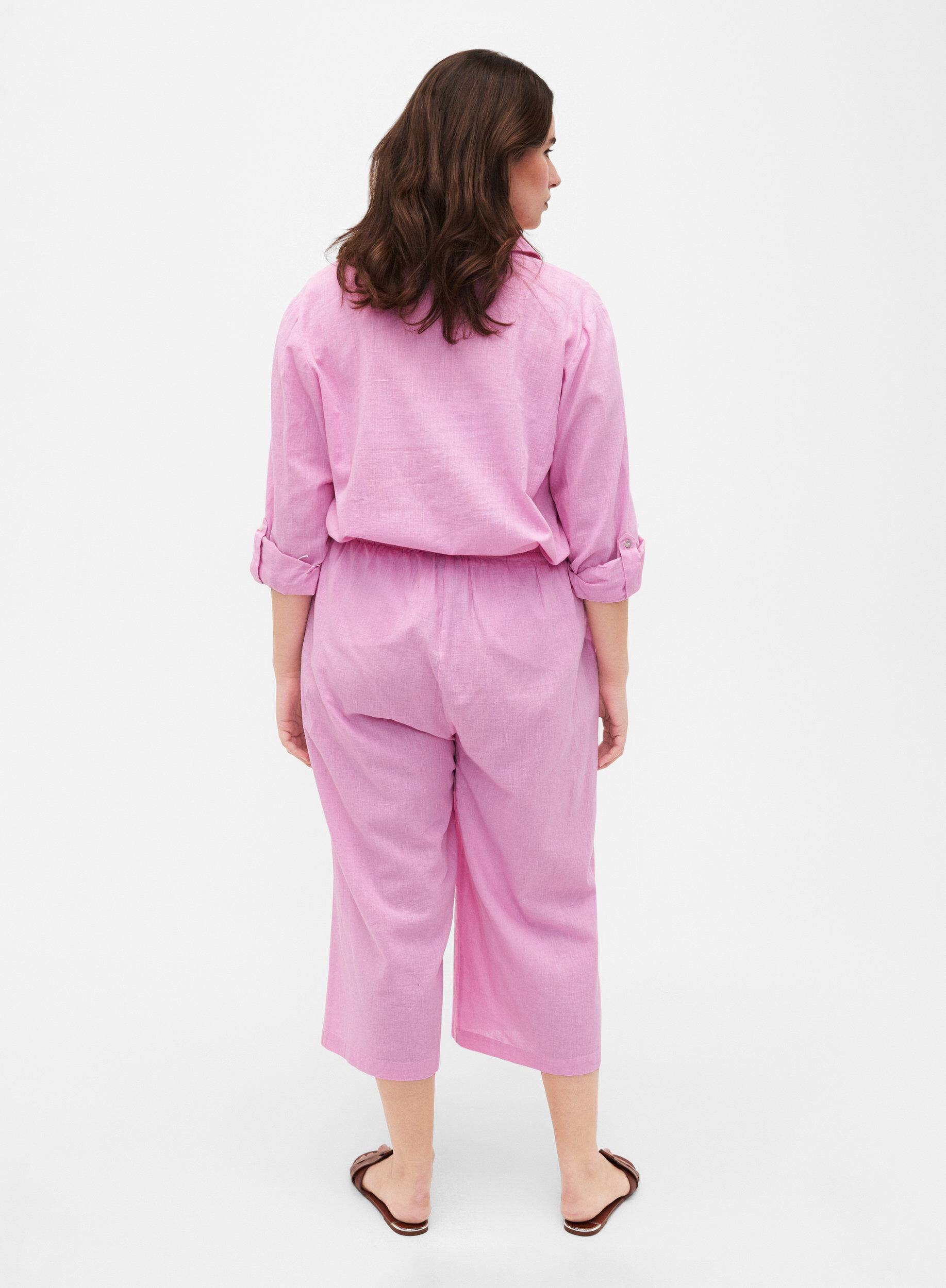 Zizzi 7/8-Hose aus Baumwollmischung mit Leinen, Rosebloom, Model image number 1