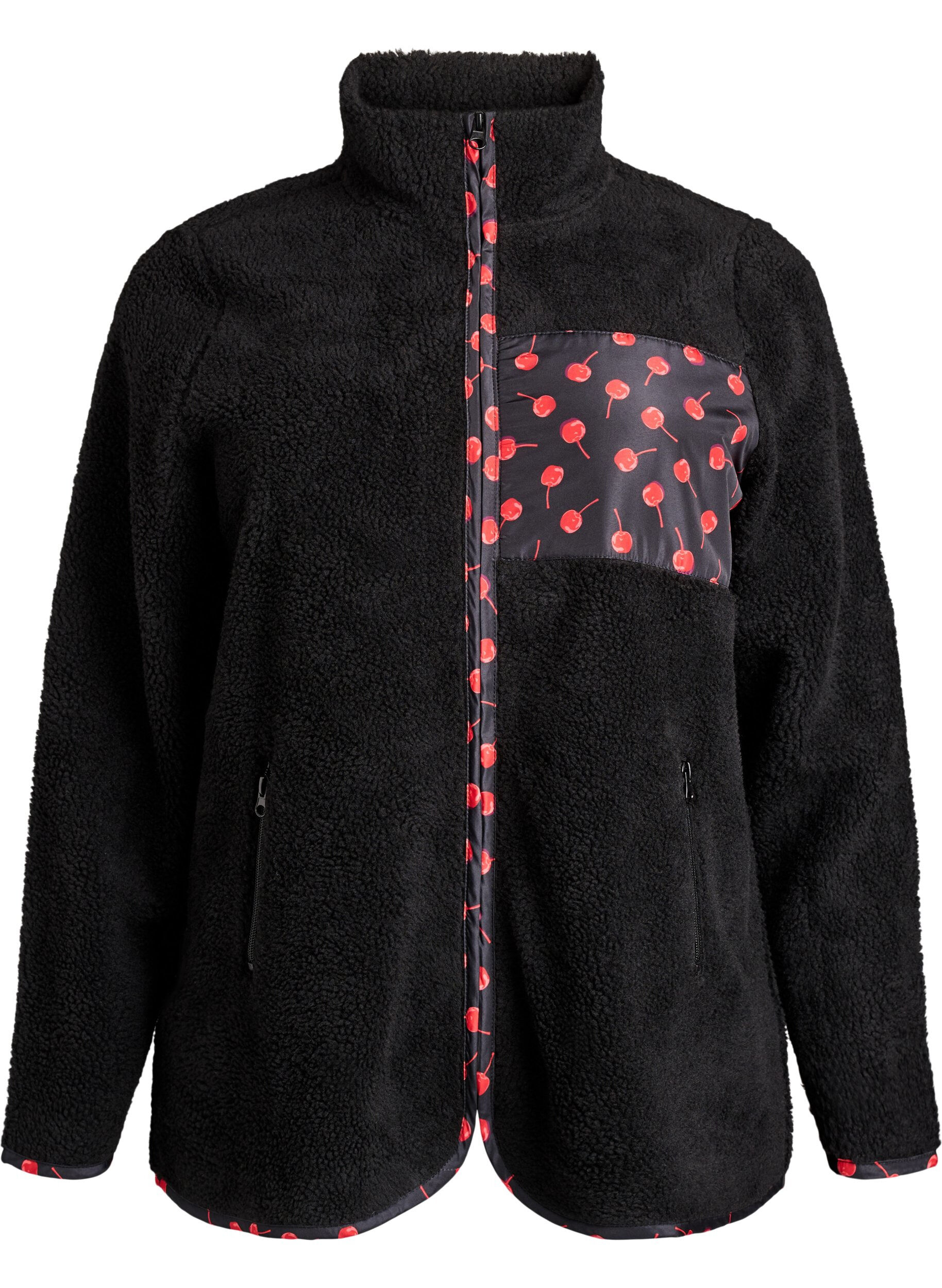 Jacke aus Teddyfleece mit Kirschdetails