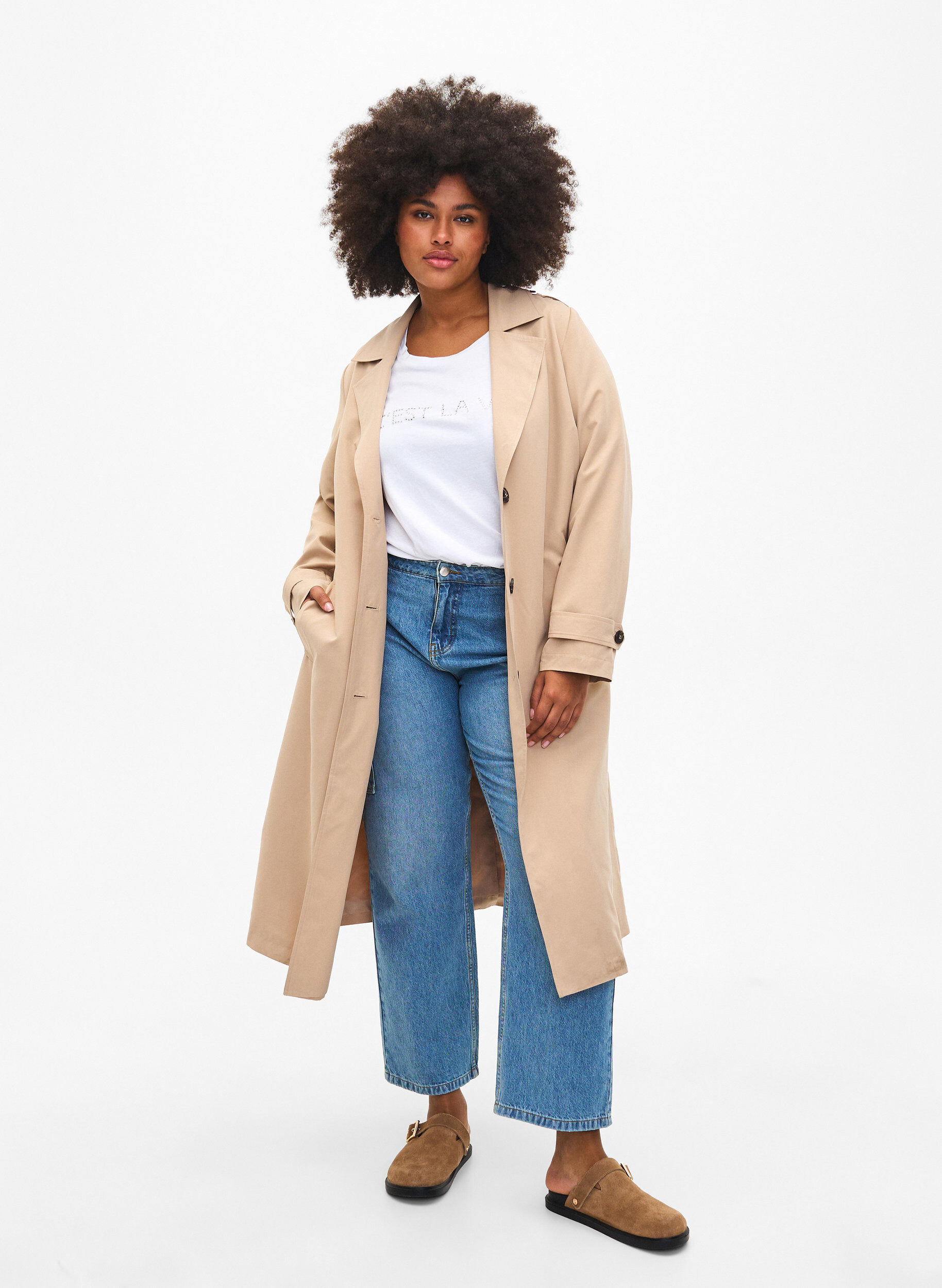 Zizzi Langer Trenchcoat mit G&uuml;rtel, Nomad, Model image number 0