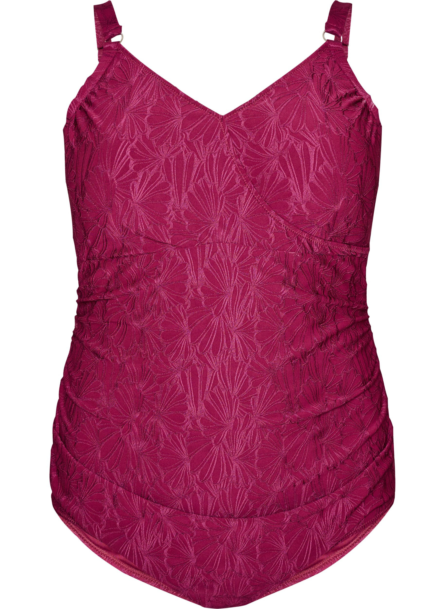 Zizzi Maillot de bain avec d&eacute;tail crois&eacute; et texture florale ton sur ton, Bordeaux, Packshot image number 0