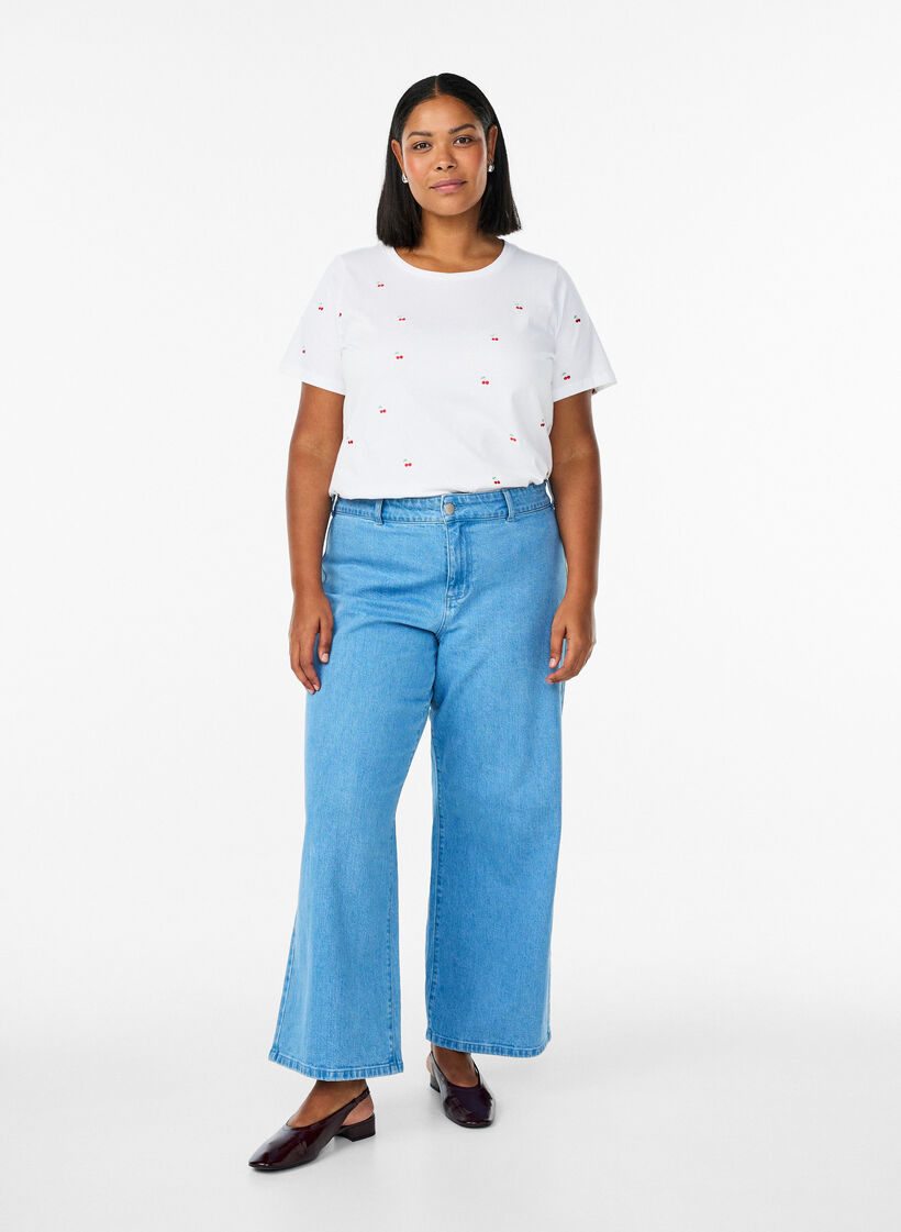 T-shirt en coton biologique avec motifs brod&eacute;s, Blanc, Model image number 1