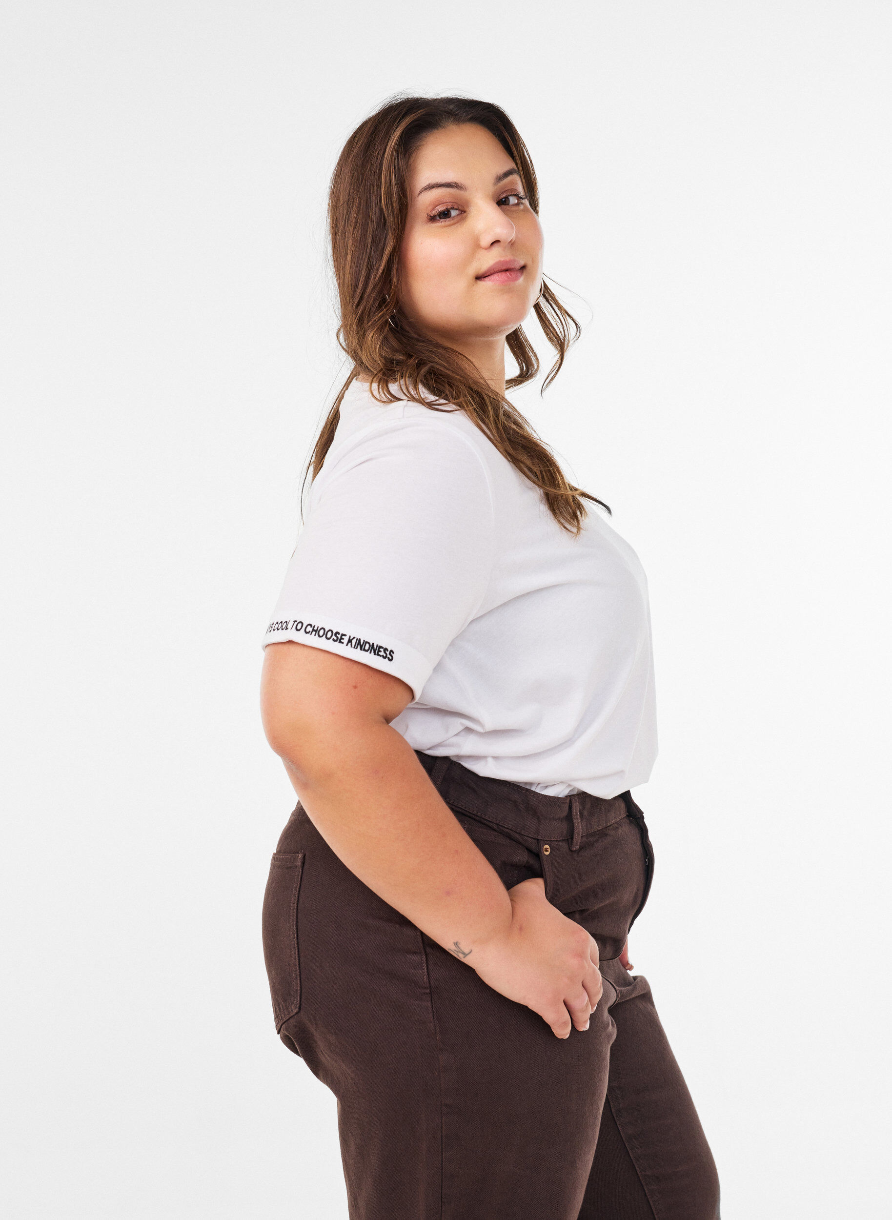 ZizziT-shirt en coton avec texte brod&eacute;, Blanc, Model image number 3