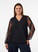 Bluse mit &Auml;rmeln aus Spitze und Ballonform, Schwarz, Model image number 0