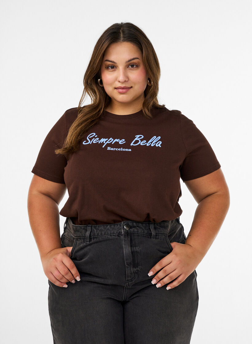 T-shirt en coton bio avec imprim&eacute;, Marron, Model image number 0