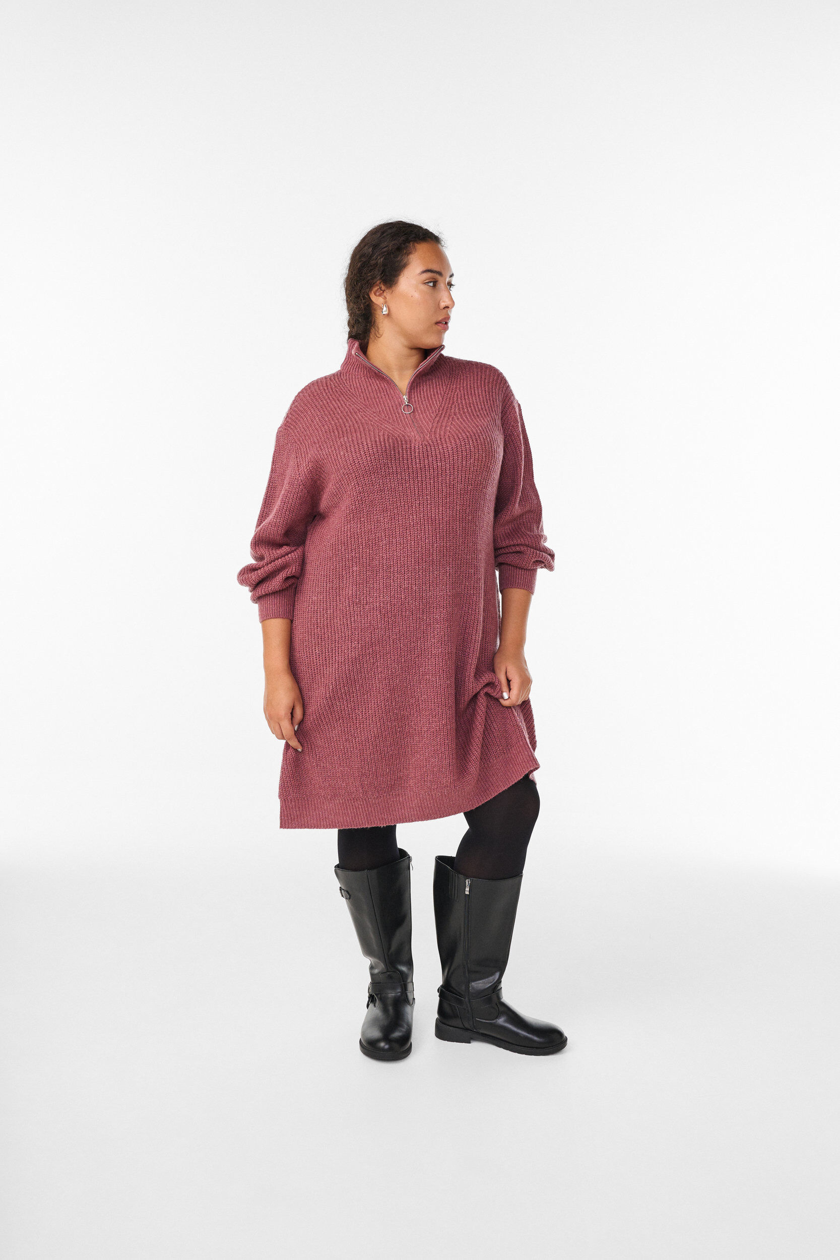 Zizzi FLASH - Robe courte en maille avec col montant, Rose, Model image number 1