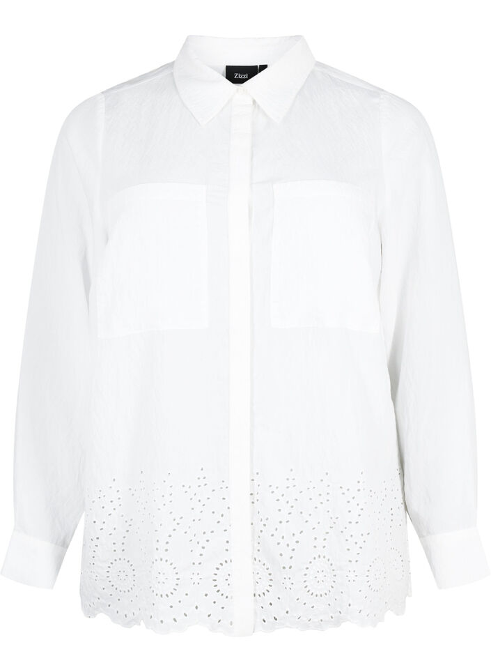 Chemise en viscose avec broderie anglaise, Bright White, Packshot image number 0