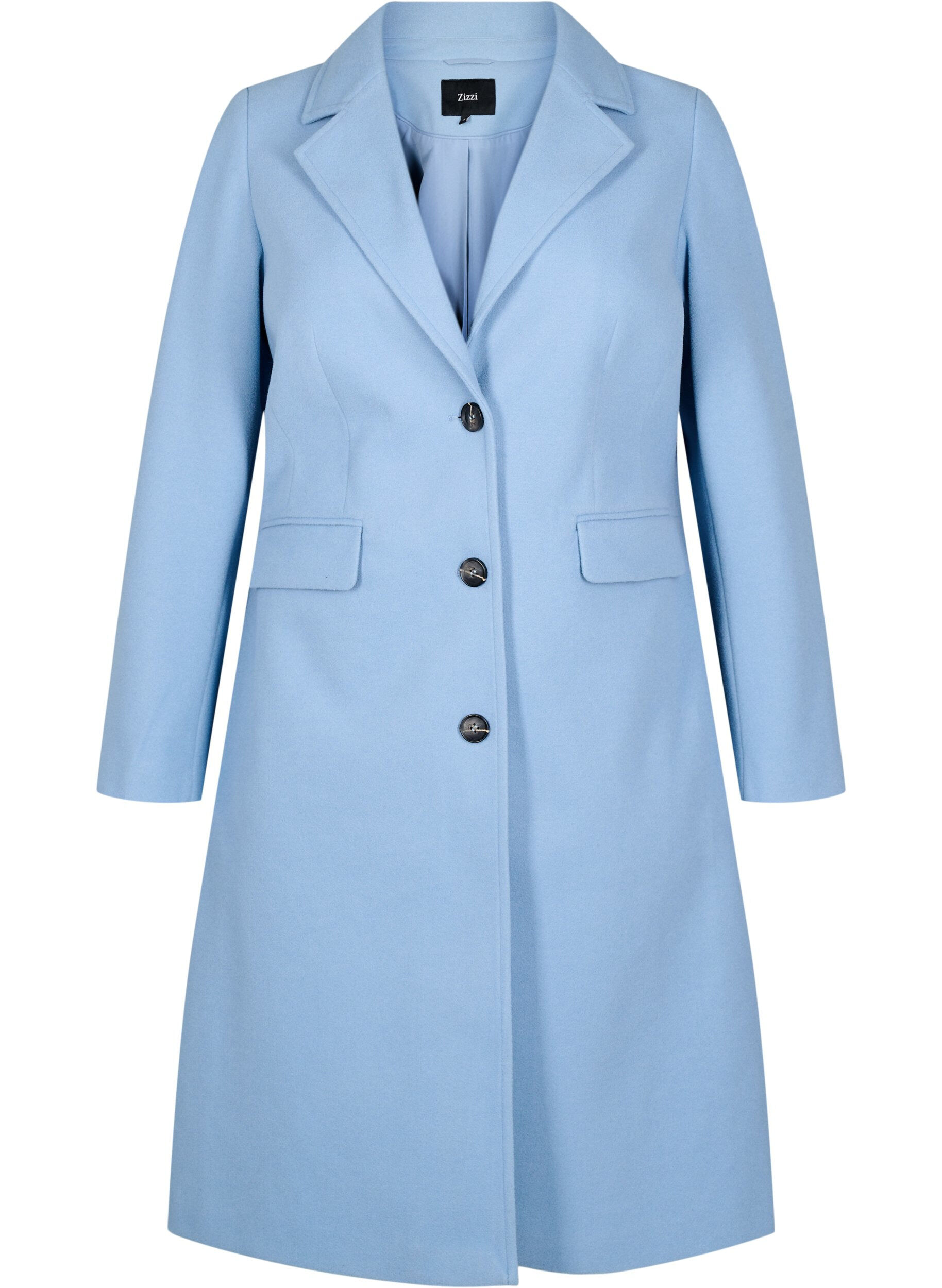 Zizzi Manteau long avec une fente au dos, Bleu Clair, Packshot image number 0