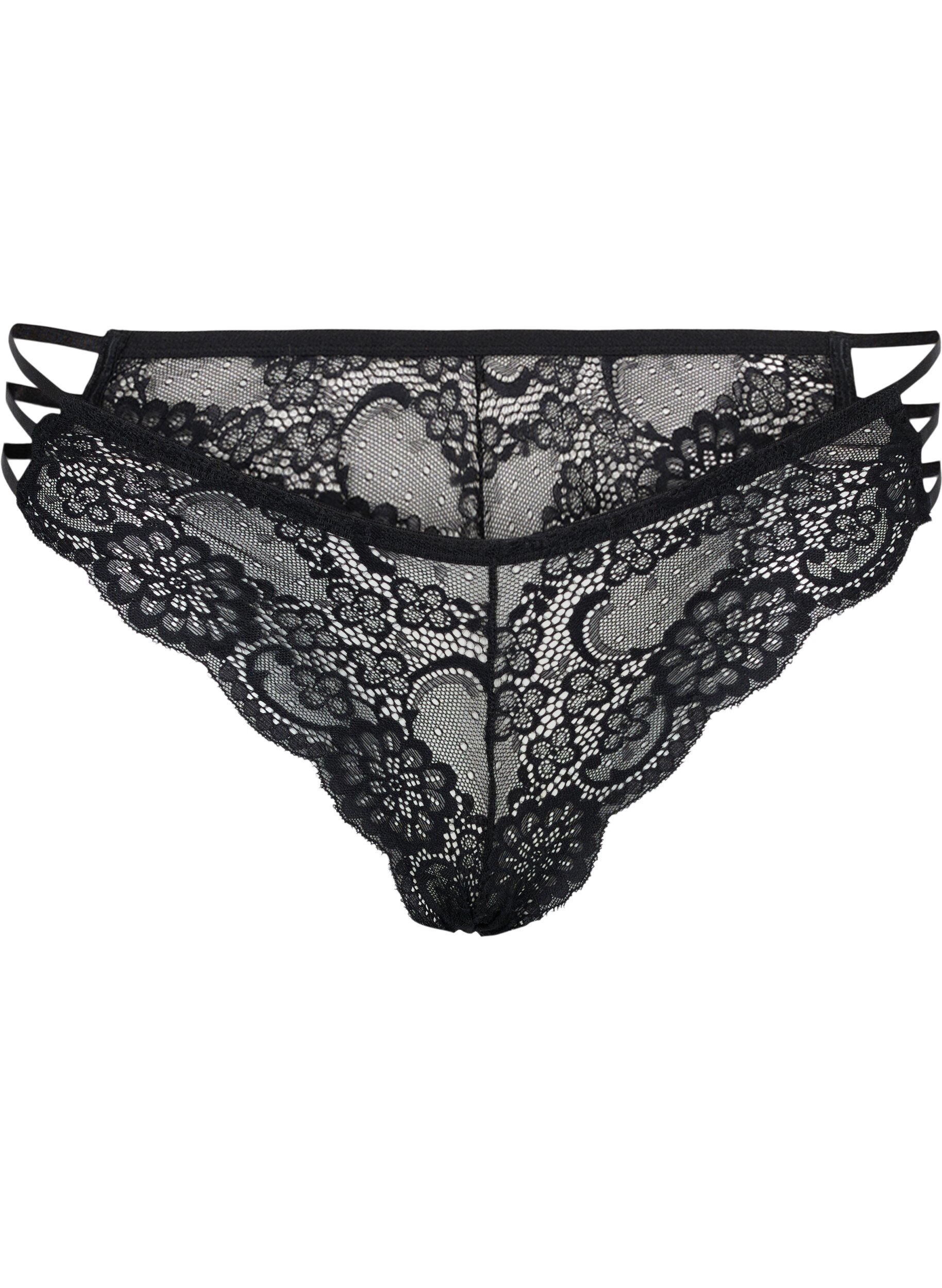 Zizzi Brazilian Spitzen-Unterhose, Black, Packshot image number 0
