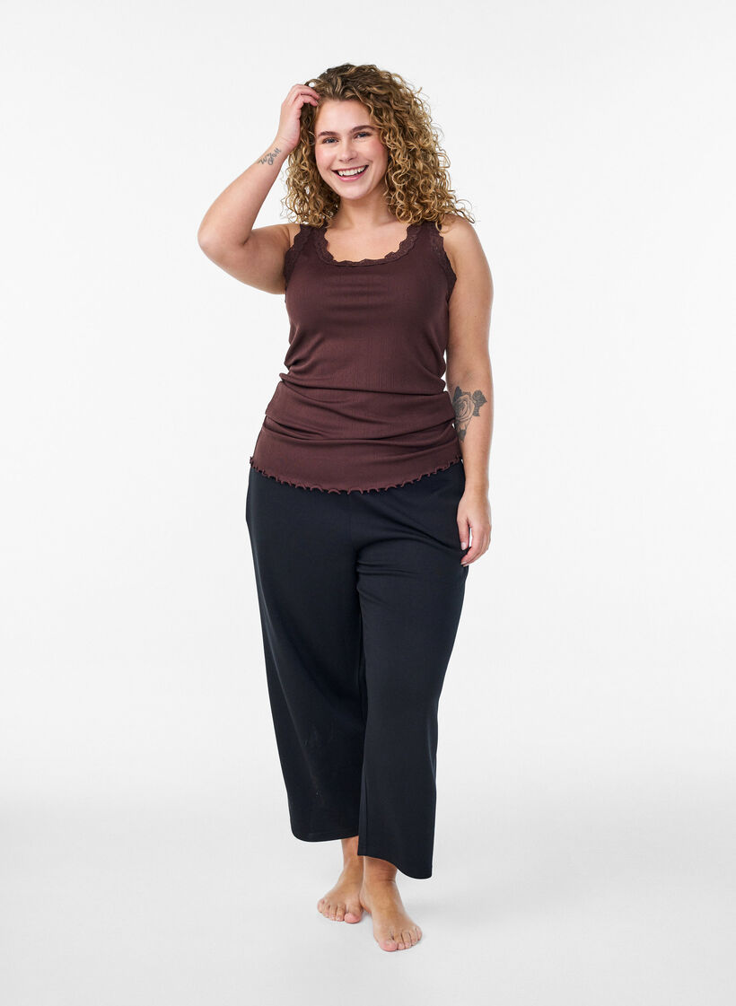 Tanktop mit Spitzen und Lochstickerei, Braun, Model image number 1