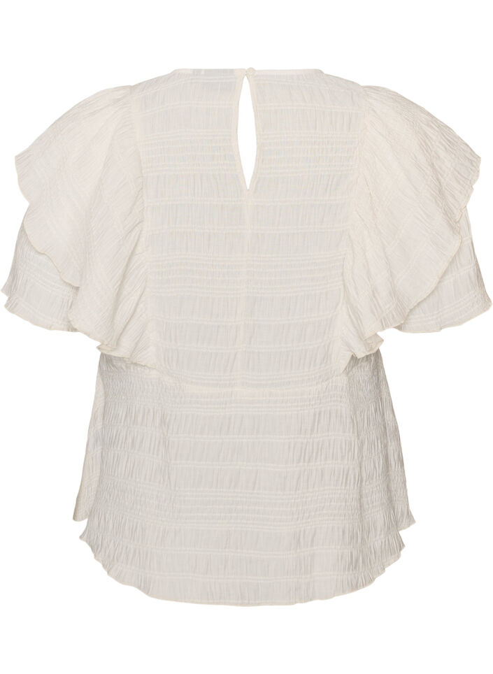 Blouse avec texture smock&eacute;e et manches &agrave; volants, Vanille, Packshot image number 1