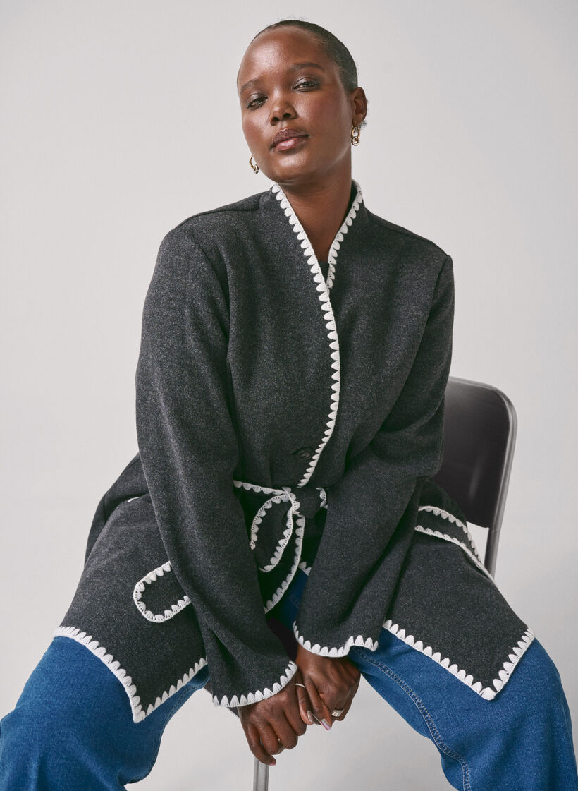 Mantel mit kontrastfarbenen Rändern, Dark Grey Melange, Image image number 0