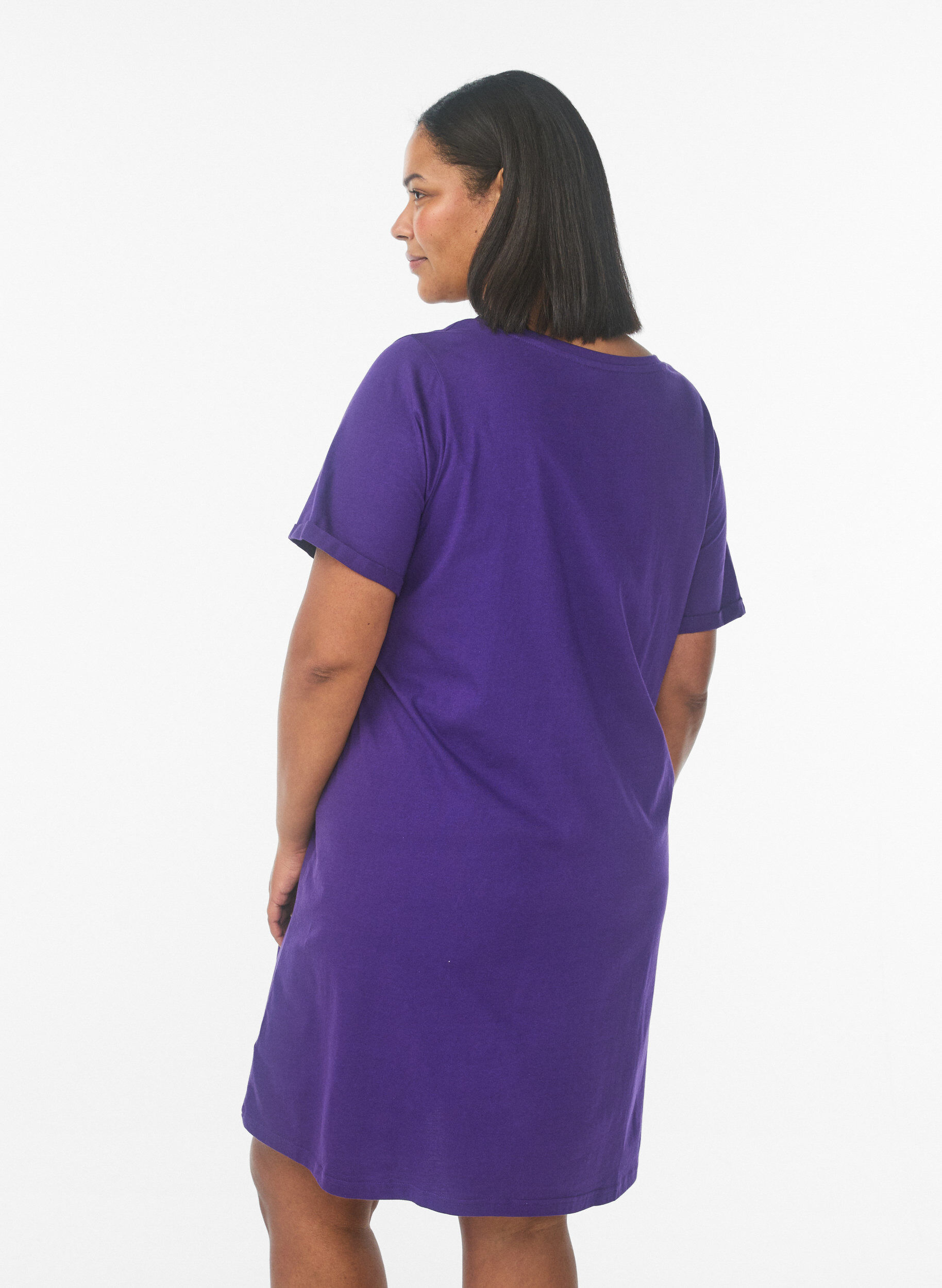 Zizzi Kurz&auml;rmeliges Nachthemd aus Bio-Baumwolle, Blau, Model image number 2