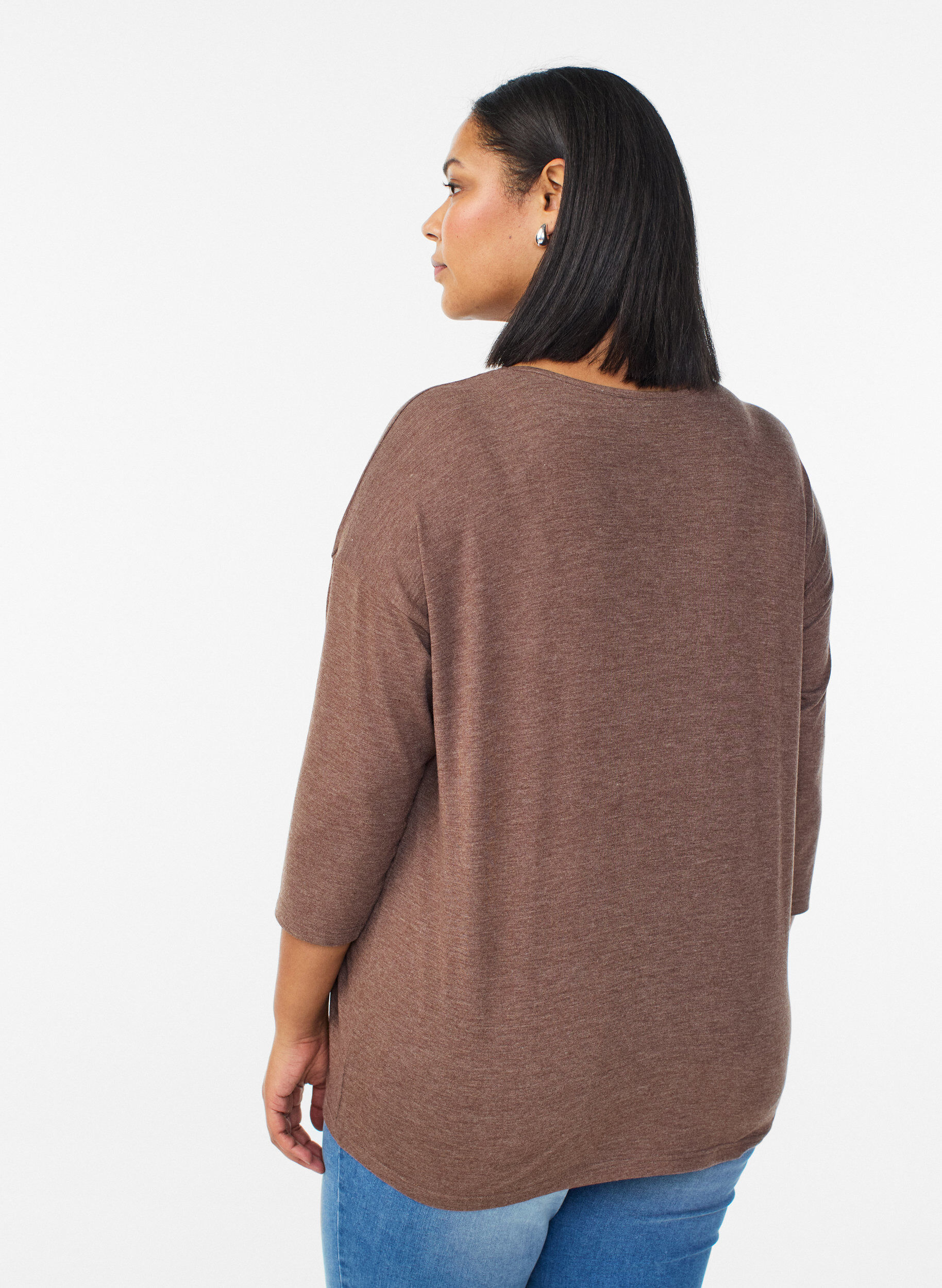 ZizziBluse aus Jersey mit 3/4-&Auml;rmeln, Braun, Model image number 2