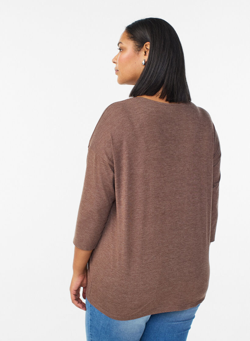 Bluse aus Jersey mit 3/4-&Auml;rmeln, Braun, Model image number 2