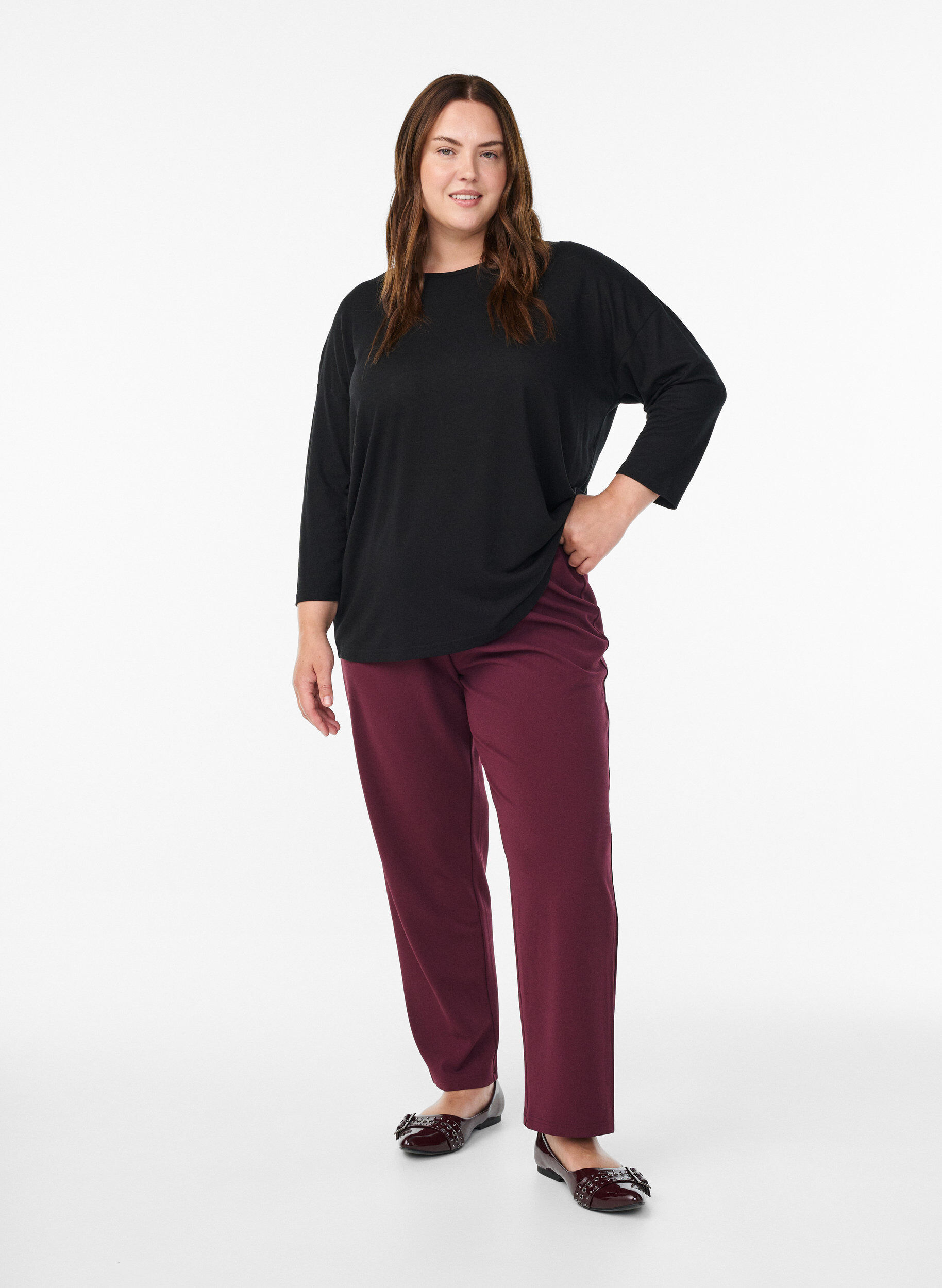 Zizzi FLASH &ndash; Bluse aus Jersey mit 3/4-&Auml;rmeln , Schwarz, Model image number 1